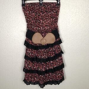 NWT Rebellion Size Small Strapless Multi Tiered Lace Floral Dress w Belt Gothic